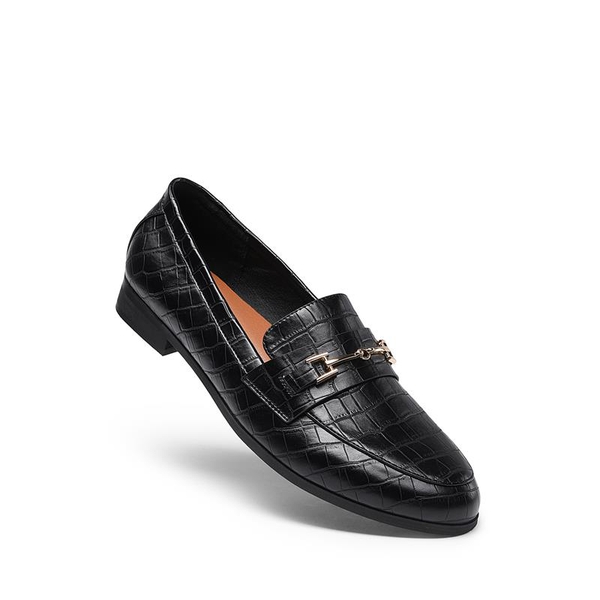 Chic Metallic Detail Loafers - BLACK STONE - 3